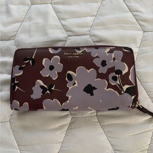 kate spade Burgundy Floral Zip-Around Wallet with Lilac Blooms